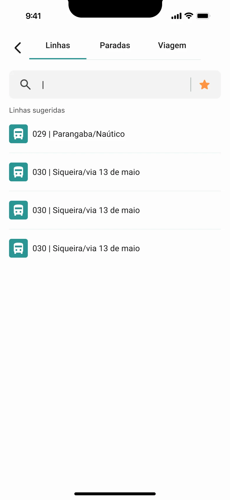 Nova pesquisa na aba Linhas, com linhas sugeridas.